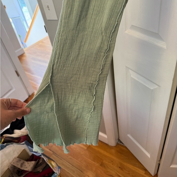 Free People Slim Split Hem Flare Pull-on Cotton Pants Sz Small Mint Green - Picture 5 of 7